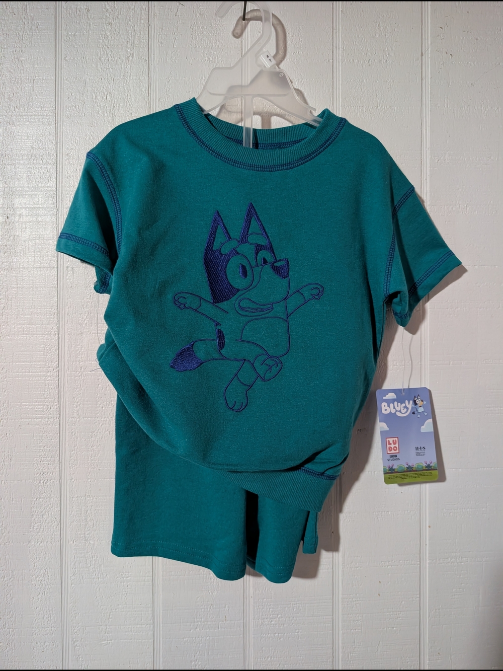 Kids Bluey Teal Short-Sleeve & Shorts set W/Playful Bluey Graphic